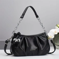 Borsa a spalla nera a pieghe alla moda con catena argentata e dettaglio a sfera in metallo - Nero