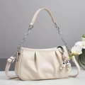 Fashionable off-white pleated cloud bag with silver chain strap and metal ball charm - 26cm x 7cm x 15cm / Off White