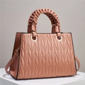 Sac à main rose Morandi élégant avec motif de feuilles de bambou et poignée tressée - 30cmx11cmx21cm / Rose