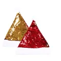 Dettaglio dei cappelli di Natale con paillettes reversibili rosso e oro con pompon bianco - Cappello con Paillettes Dorate
