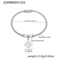 Pulsera de acero inoxidable plateado con colgante cuadrado de diamantes checos - Estilo de Cadena de Serpiente con Colgante Cuadrado (Z249) / Color acero