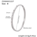 Silver stainless steel zircon bangle with star engraving and dimensions data - Star Relief Zircon Style / Steel Color Bangle Style B (Z358)