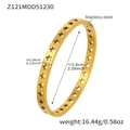 Detail showing 18k gold plated stainless steel bangle with hollow star pattern and dimensions - Gold Star Cutout Style (Z121)