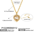 Detailed view of gold heart pendant with zircon inlay showing dimensions and weight - Heart White Zirconia Necklace (P1522)