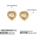 Detail view of 18k gold plated heart stud earrings with white zircon stones and dimensions - Heart White Zirconia Stud Earrings (F887) / Gold