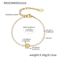 Gold plated stainless steel bracelet with zircon claw-set letter B charm and lobster clasp - B Letter Style / Gold / 16+5cm