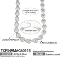 Silver stainless steel wave link necklace with adjustable chain and product dimensions - Silver Necklace