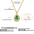 Detail of green pear-shaped zircon pendant necklace with waterproof stainless steel chain - Water Drop Green Glass Stone Necklace (P1523) / 40+5cm / Gold