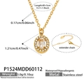 Detail of waterproof stainless steel necklace with sparkling oval zircon pendant - Oval White Zirconia Necklace (P1524) / 40+5cm / Gold