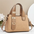 Brown striped macaron handbag with adjustable shoulder strap and gold buckle - Khaki