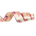 Detail von Merry Christmas Beige-Band mit rotem Oldtimer-LKW und goldene Schneeflocken - 10m Gold Auto Band