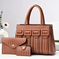 Ensemble de 3 sacs à main marron en similicuir avec texture plissée et détails dorés chics - Jaune Terre