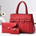 Ensemble de 3 sacs à main rouges comprenant un grand cabas, une pochette et un porte-cartes - Bordeaux