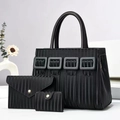 Ensemble de 3 sacs à main noirs pour femmes avec texture plissée et boucles métalliques - Noir