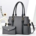 Set borsa tote patchwork grigia e bustina con fibbie dorate e tracolla rimovibile - Nero