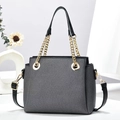 Chic grey twill tote bag with black leather handles and gold chain for women - 22cmx11cmx18cm / Black