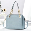 Light blue twill tote bag with golden chain handle and adjustable shoulder strap - 22cmx11cmx18cm / Blue