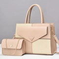 Two-piece beige tote bag and chain crossbody set featuring contrast woven textures - Khaki