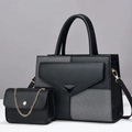 Chic black and grey patchwork tote bag with matching mini chain pouch and gold hardware - Black