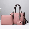Pink crocodile pattern tote bag set with brown handles and elegant gold hardware details - L30xH23xW13 / Pink