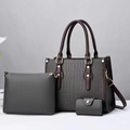 Detailed set of dark grey crocodile pattern tote bag, zip clutch, and card holder - L30xH23xW13 / Gray