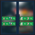 Christmas window stickers featuring Santa, reindeer and polar bear on glass doors - Green Background Cartoon Strip Sticker Style (HYC-49)