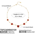 Detail van de rode hartjesketting in verguld roestvrij staal met afmetingen - Rode Hart Ketting