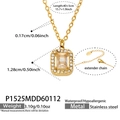 Detailed specs of gold stainless steel necklace with emerald-cut cubic zirconia pendant - Square White Zirconia Necklace (P1525) / 40+5cm / Gold