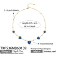 Collier en acier inoxydable doré orné de cinq pierres de verre bleues en cœur - Collier Cœur (TXP536) / 41.5+5cm / Bleu