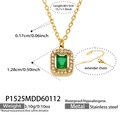 Gold stainless steel necklace featuring a rectangle emerald stone pendant with white zircon - Square Green Glass Stone Necklace (P1525) / 40+5cm / Gold