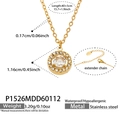 Detail of stainless steel gold necklace featuring a zircon pendant and precise dimensions - Round White Zirconia Necklace (P1526) / 40+5cm / Gold