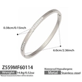 Bracciale geometrico in acciaio argento con zirconi e incisioni a stella, diametro 6cm - Z559-Bracciale Rigido Color Acciaio Con Incisione a Stella e Zirconi