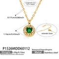 Golden stainless steel necklace with round green gemstone and zircon halo variant - Round Green Glass Stone Necklace (P1526) / 40+5cm / Gold