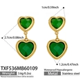 Boucles d'oreilles en acier inoxydable doré avec pierres de verre vertes en cœur - Boucles d'Oreilles Cœur (TXF536) / 2.7x1.2cm / Vert