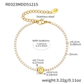 Adjustable 18k gold plated stainless steel tennis bracelet with zircon O pendant - Letter O Style / Gold / 16+5cm