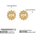 Gold stainless steel sunflower earrings with zircon stones and waterproof feature - Sun Flower White Zirconia Stud Earrings (F886) / Gold