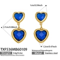 Boucles d'oreilles pendantes en acier plaqué or avec pierres bleues en forme de cœur - Boucles d'Oreilles Cœur (TXF536) / 2.7x1.2cm / Bleu