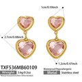 Boucles d'oreilles cœur en cristal rose en acier inoxydable doré pour femme - Boucles d'Oreilles Cœur (TXF536) / 2.7x1.2cm / Rose