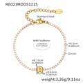 Gold stainless steel tennis bracelet with letter R pendant and cubic zirconia - Letter R Grey / Gold / 16+5cm