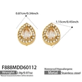 Champagne teardrop stud earrings in 18k gold plated stainless steel with zircon pavé - Water Drop White Zirconia Stud Earrings (F888) / Gold