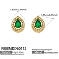 Detail of tear drop earrings with green zircon in gold plated stainless steel - Water Drop Green Glass Stone Stud Earrings (F888) / Gold