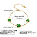 Bracelet en acier plaqué or 18k avec trois pierres de verre vertes en cœur - Bracelet Cœur (TXE536) / 16.5+5cm / Vert