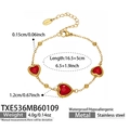 Détails du bracelet cœur doré avec dimensions et spécifications en acier inoxydable - Bracelet Cœur (TXE536) / 16.5+5cm / Rouge