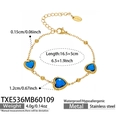 Bracelet en acier doré avec trois pierres en forme de cœur bleu foncé et perles - Bracelet Cœur (TXE536) / 16.5+5cm / Bleu