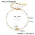 Gold stainless steel V pendant bracelet with sparkling cubic zircon stones - Letter V Style / Gold / 16+5cm