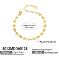 Dettaglio del bracciale a catena con fiori in acciaio placcato oro 18k e smalto blu - 15+5cm / Oro con fiore blu (E012)
