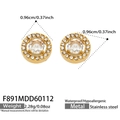 Gold plated stainless steel round stud earrings with sparkling zircon halo setting - Round White Zirconia Stud Earrings (F891) / Gold