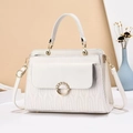 White quilted handbag with pearl-encrusted ring and gold hardware for women - Length 27cm Width 10cm Height 18cm / Off White