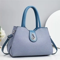 Stylish macaron blue crossbody handbag with twill texture and silver waterdrop clasp - L32 W14 H22 / Blue