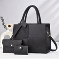 Set da 3 pezzi borsa tote nera a righe con pochette a busta e piccolo portacarte - Nero